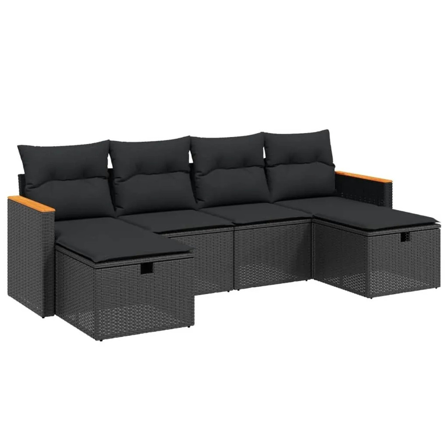 vidaXL 6-tlg. Garten-Sofagarnitur aus Poly-Rattan in Schwarz mit Sitzkissen und Stauraum - Bild 2