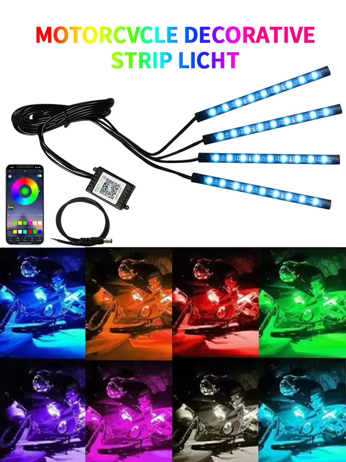 WUMFIRE Motorrad LED Neon Streifen Licht Kit mit RGB Fernbedienung und USB, Multicolour Underglow Dekolicht für Motorrad und Auto - Bild 6