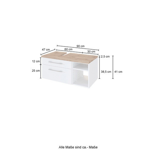 HELD MÖBEL Unterbecken-Set Davos in Weiss mit LED-Beleuchtung und Regalen, B/H/T: 90 x 200 x 47 cm - Bild 1