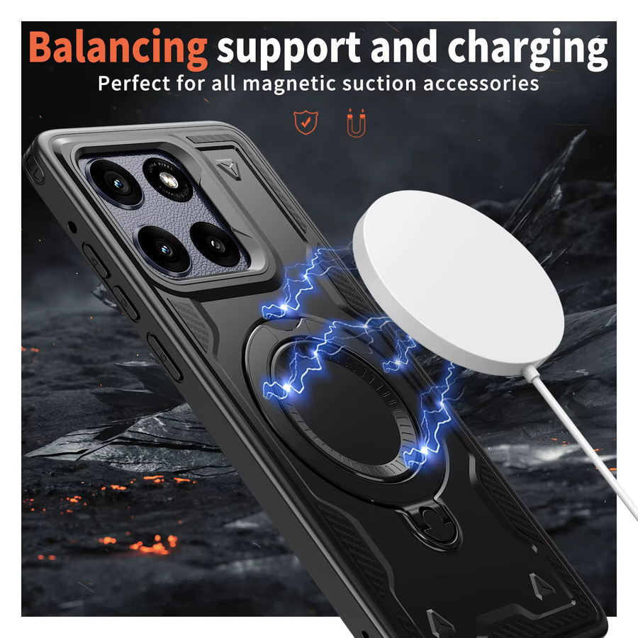 Stoßfeste Panzer-Handyhülle für Motorola Moto G13 G23 G53 Edge 60 Pro G Power Play 5G mit magnetischem Ständer und Ring-Schutz in Schwarz und Grau - Bild 3