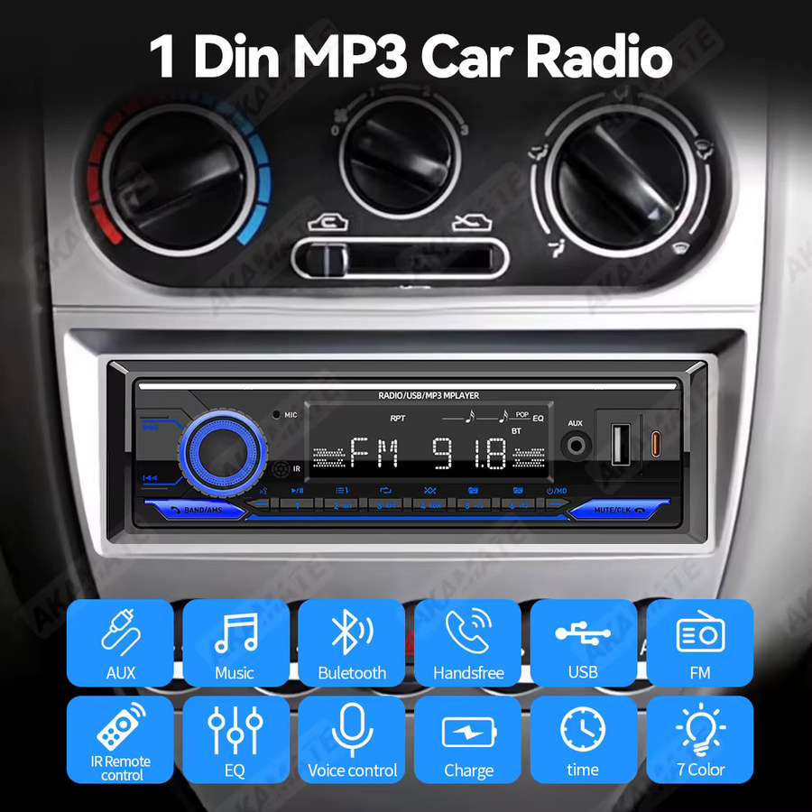 AKAMATE 1 DIN Autoradio mit Bluetooth, MP3, FM, EQ, AUX, USB und Sprachassistent in Schwarz - Bild 4