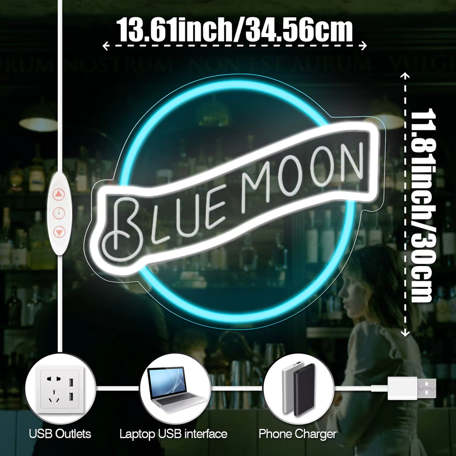 Blue Moon Bar Neonschild-Dekoration in Blau und Weiß für Bar, Schlafzimmer und Kneipe - Bild 5