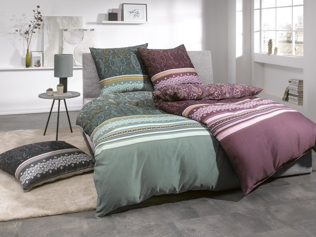 casa NOVA Bettwäsche KYLIE Mako-Satin mit floralem Design in Lila und Grün, B/H: 135 x 200 cm und 80 x 80 cm - Bild 1