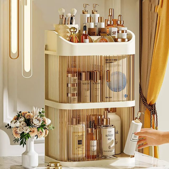 Desktop-Make-up-Organizer aus Kunststoff mit Schubladen für Hautpflege und Lippenstifte, Farbe: Weiß - Bild 1