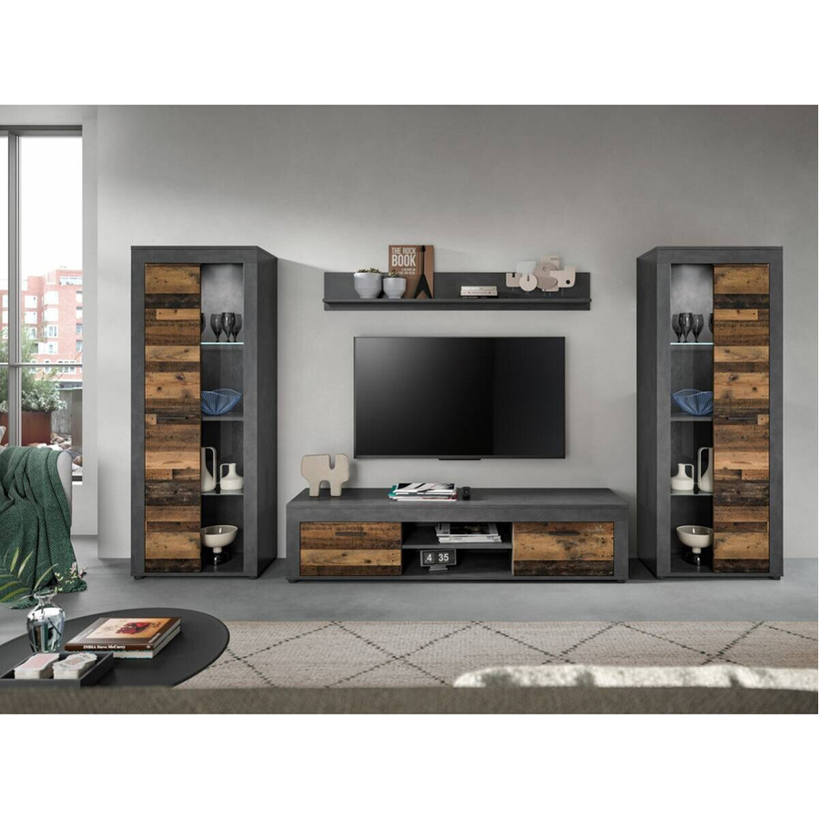 Wohnwand Jam Matera von xonox.home in Old Wood Nachbildung, Farbe Braun, B/H/T: 159 x 310 x 35 cm - Bild 4