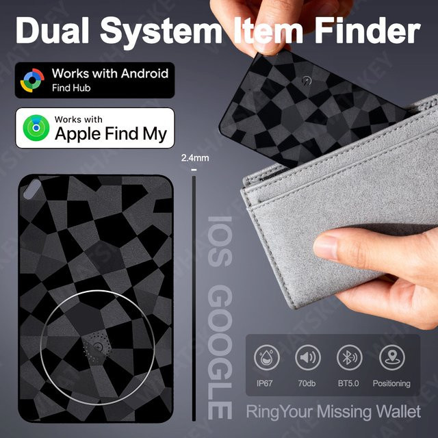 Peocke Bluetooth Wallet Tracker Karte für Android und iOS, ultradünner Smart Tag in Schwarz, wiederaufladbar für Geldbörse und Gepäck - Bild 1