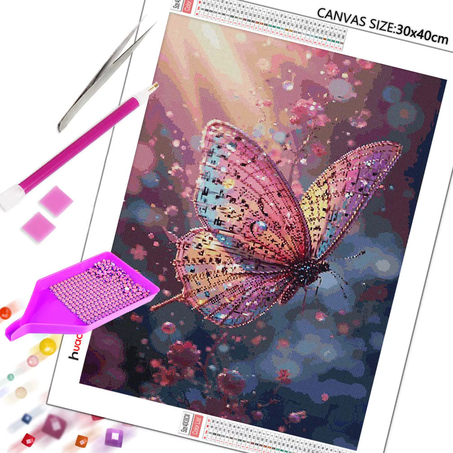 Huacan 5D-Diamantgemälde Schmetterling und Blumen als DIY-Mosaik-Set in Multicolour, B/H: 30 x 30 cm - Bild 2