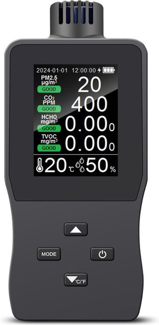 TOMTOP JMS Luftqualitätsmonitor zur Messung von HCHO, CO2, TVOC, PM2.5, Temperatur und Luftfeuchtigkeit in Grau - Bild 1