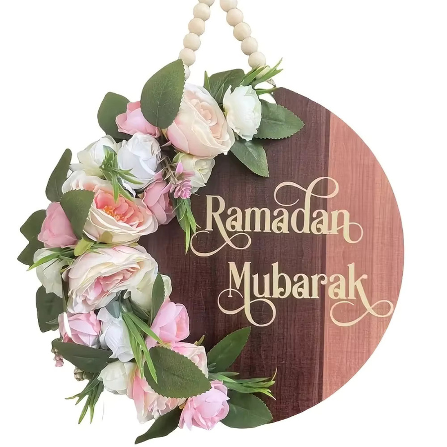 LUMINLOOM Vintage Holztürschild Blumen-Plakette Wanddekoration Braun Rund Durchmesser: 20 cm - Bild 3