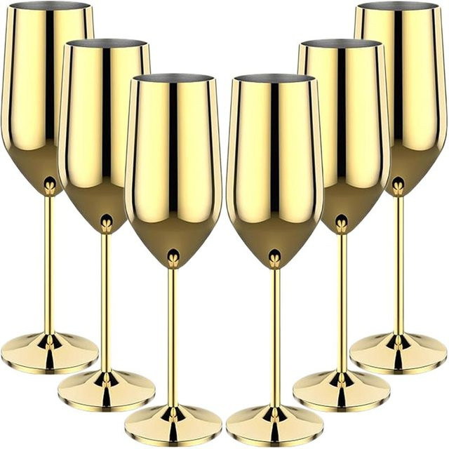6er Set Yiran Furniture Cocktailgläser aus Edelstahl in Gold für Wein, Champagner und Rotwein - Bild 1