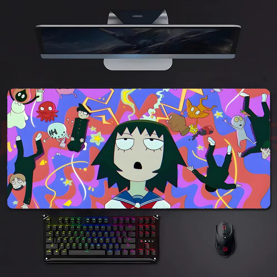 Anime Mob Psycho 100 Gaming-Mauspad mit LockEdge, große Schreibtischunterlage aus PC, Schwarz/Mehrfarbig - Bild 3
