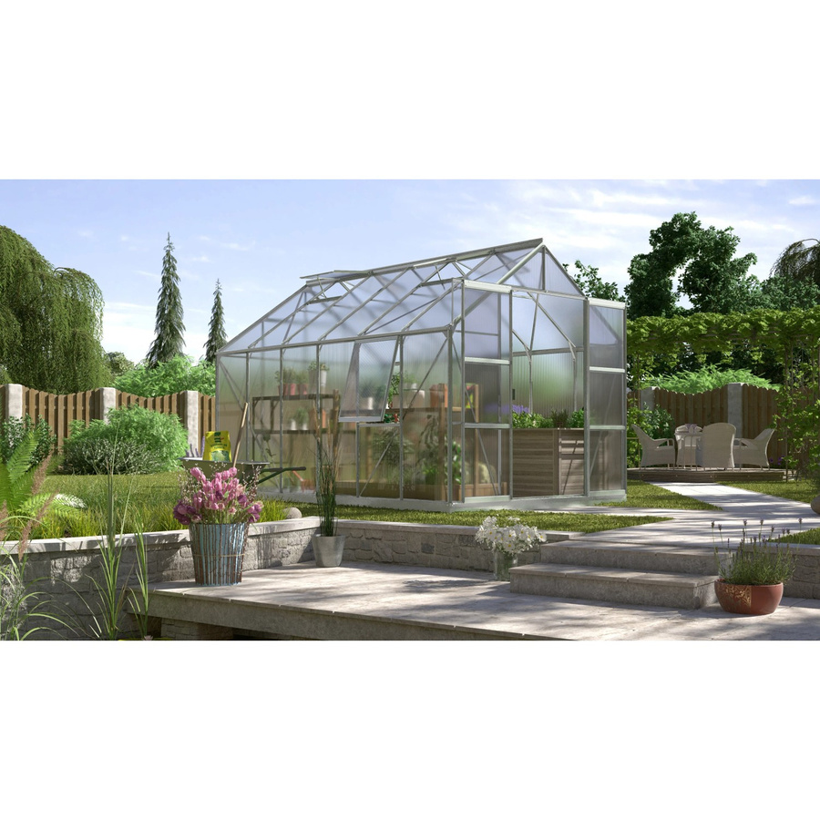 Vitavia Gewächshaus Jupiter 9900 HKP mit Aluminium-Rahmen in Silber, Polycarbonat-Verglasung, Doppelschiebetür, 4 Dachfenstern, 1 Seitenfenster und Regenrinnen, B/T/H: 254 x 248 x 5 cm - Bild 2