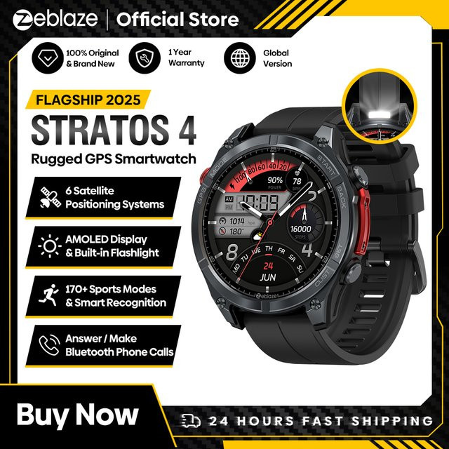 Zeblaze Stratos 4 GPS-Smartwatch mit 1,43 Zoll AMOLED-Display in Schwarz - Bild 1