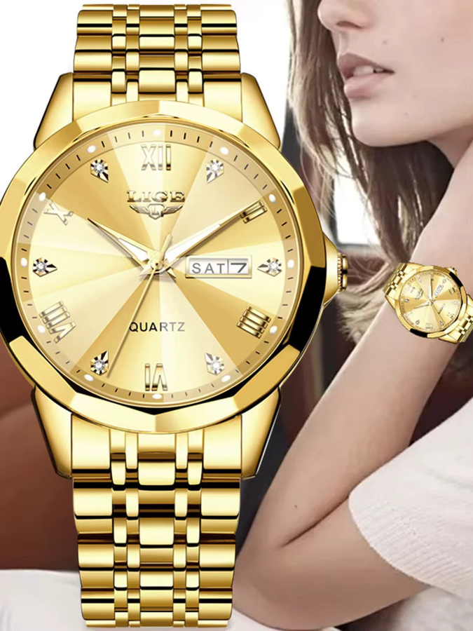 LIGE Armbanduhr Quarz, Edelstahl, Gold, Bicolor, Damen - Bild 5
