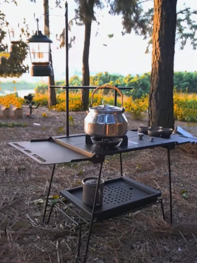 Tryhomy IGT Camping Tisch mit Kochmodul aus Aluminiumlegierung, Schwarz, B/T/H: 40 x 39,5 x 33 cm - Bild 4
