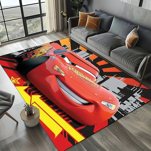MINISO Disney Cars Lightning McQueen Kinder Teppich Motiv Bodenmatte für Wohnzimmer und Schlafzimmer, B/B: 80 x 120 cm, Mehrfarbig - Bild 1