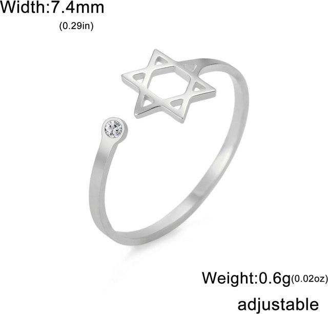 Ring Davidstern, Zirkonia, Edelstahl, Silber, Damen - Bild 1