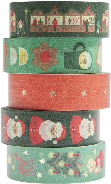 Rico Design Paper Poetry Washi Tape Set Weihnachtszeit in Multicolor mit Rot, Grün und Gold - Bild 1