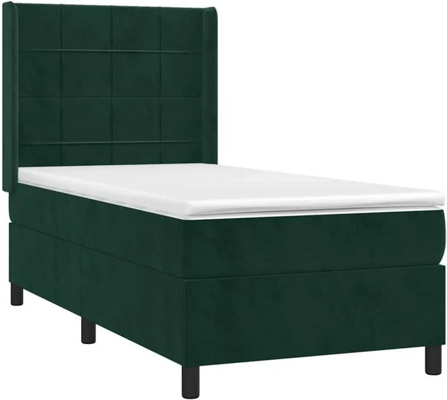vidaXL Boxspringbett mit Matratze und LED-Unterbettbeleuchtung in Dunkelgrün, Hybridbett aus Samt mit Taschenfederkern, B/T: 80 x 200 cm - Bild 1