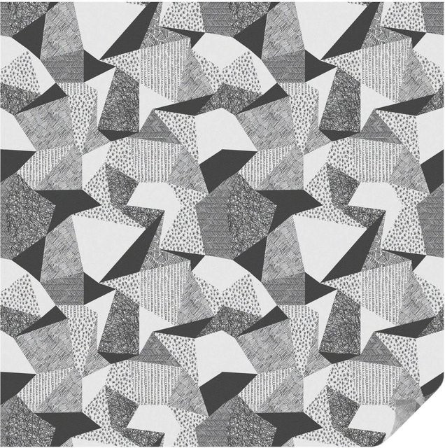 Tulup Buntglasfolie mit geometrischen Figuren in Schwarzweiß und Buntglas-Optik, Breite: 100 cm, Höhe: 100 cm - Bild 1