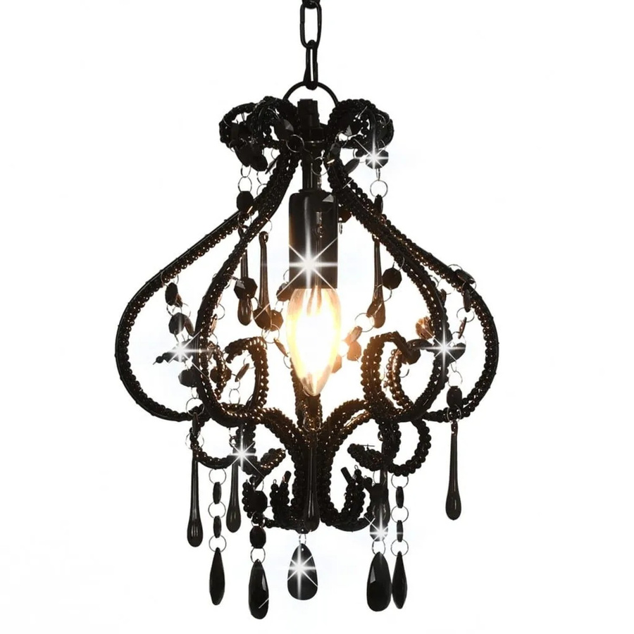 vidaXL Deckenleuchte Schwarz Rund mit Perlen aus Acryl und Metall, E14, Durchmesser: 32,0 cm - Bild 2