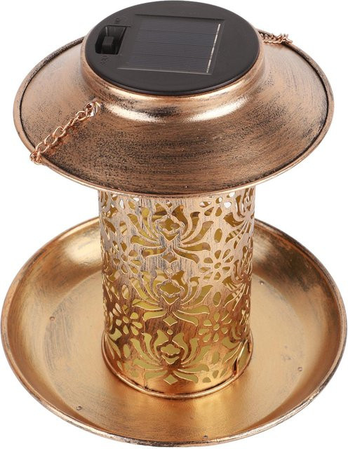 TOMTOP JMS Solar-Vogelfutterspender aus Metall mit Licht und Dämmerungssensor, beige/bronze, zum Aufhängen für Garten und Terrasse - Bild 1