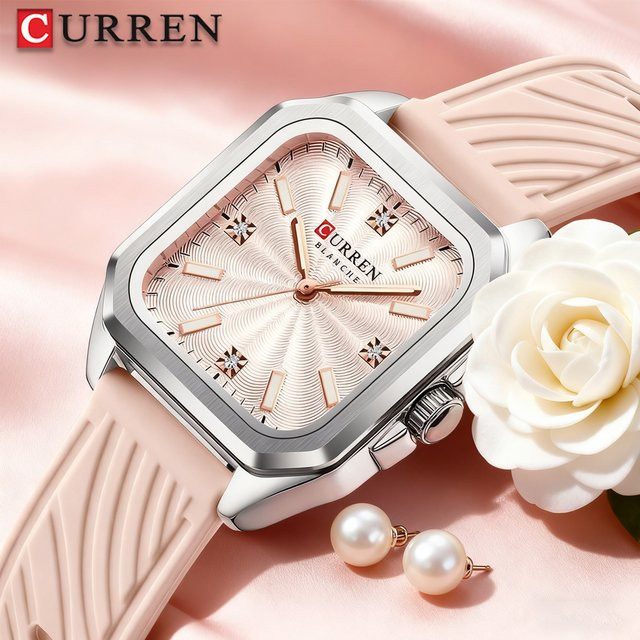 CURREN Armbanduhr Damen, Quarz, eckig, Silikon - Bild 1