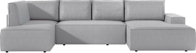 Vente-unique Schlafsofa Amelia in Grau mit Cord-Bezug und L-Form - Bild 1