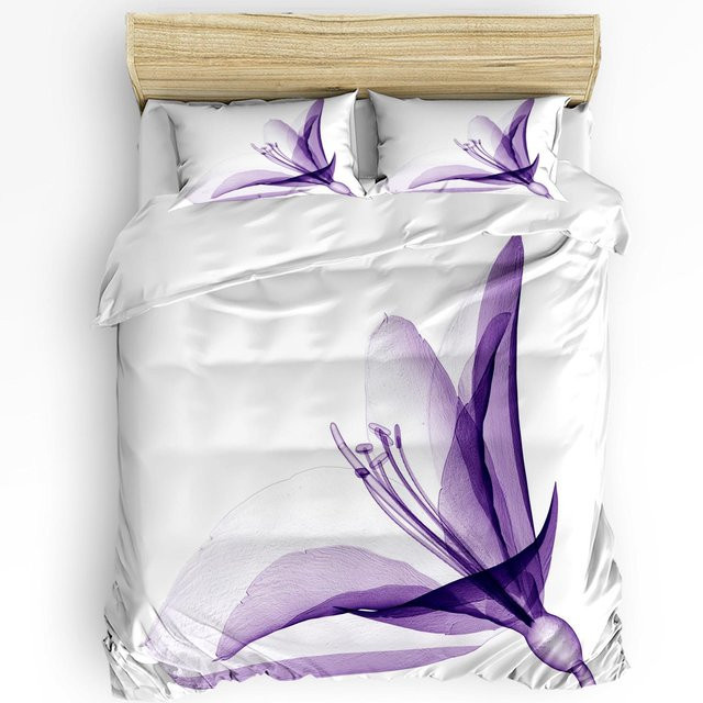 Wucifang Bags Bettwäsche-Set mit Lavendel-Blumenmuster in Lila und Grün, bestehend aus Bettbezug und Kissenbezügen aus Mikrofaser, B/H: 135 x 200 cm - Bild 1