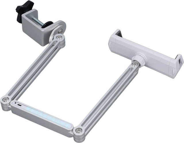 KONNWEI Metall Handyhalter mit Klemme und 360 Grad Drehung, faltbarer Schreibtisch Langarm Handyhalter in Silber - Bild 1