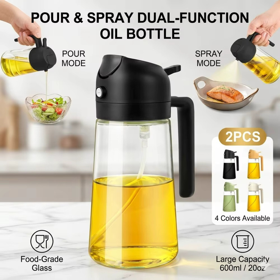XMSJ 2-in-1 Olivenölsprüher und Ölspender aus Kunststoff in Transparent, 500 ml Sprühflasche für Essig und Öl zur Verwendung in der Küche, beim Grillen oder für die Heißluftfritteuse - Bild 2