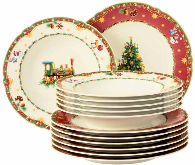 Seltmann Weiden Tafelservice Marieluise Weihnachtsnostalgie aus Porzellan, 12er Set, Beige/Multicolor mit floralem Design - Bild 1