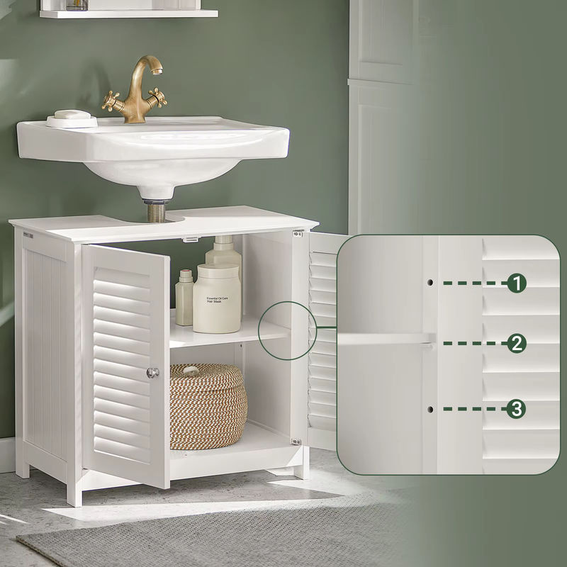 SoBuy Waschbeckenunterschrank FRG237 mit 2 Lamellentüren in Weiß, B/T/H: 60 x 58 x 35 cm - Bild 4
