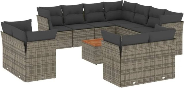 vidaXL 12-tlg Garten-Sofagarnitur in U-Form aus Polyrattan in Grau mit Kissen und Stauraum - Bild 1