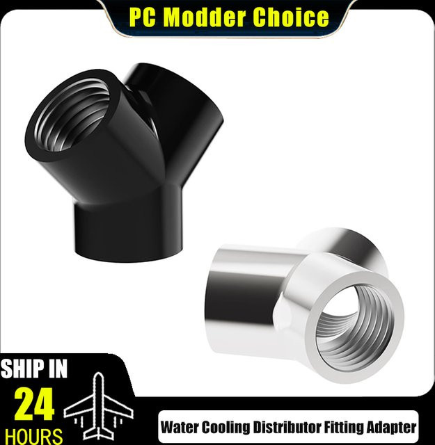 Freezemod Wasserkühlungs Y-förmiger Splitter-Verteiler-Fitting-Adapter HDTD-3YTB, G1/4'' 3-Wege-T-Stück, Schwarz/Silber - Bild 1