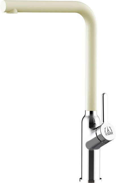 VIZIO Küchenarmatur Einhebelmischer mit 360 Grad schwenkbarem L-Auslauf in Sand Beige und Chrom - Bild 1