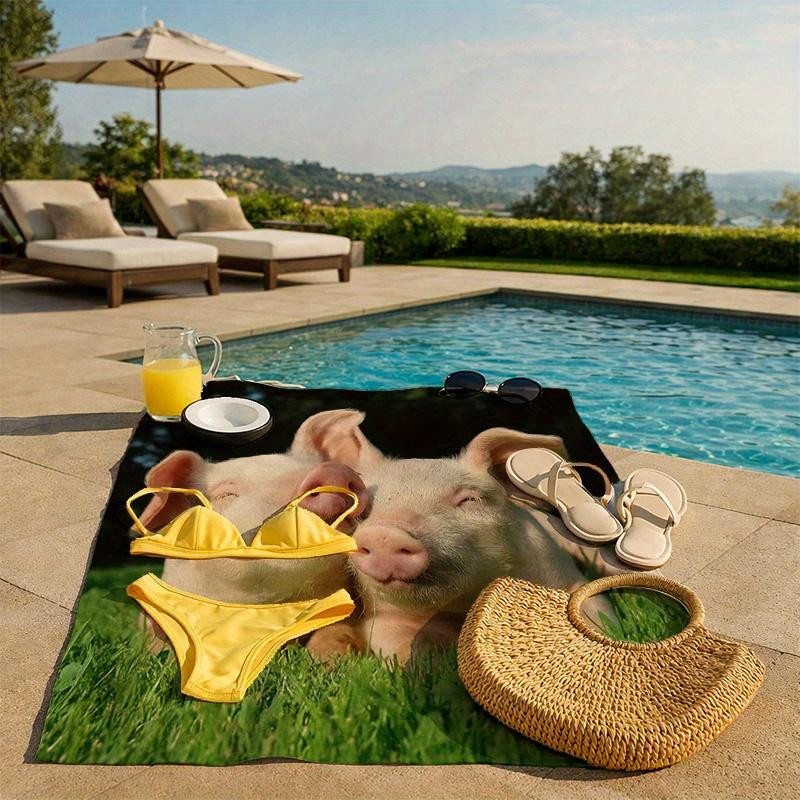 Ka Chen Muxi Strandtuch mit Schweinemuster in Weiß, Mikrofaser schnelltrocknend und hochabsorbierend, B: 30 cm, H: 60 cm - Bild 3