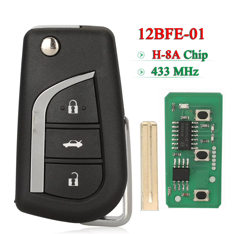 Jingyuqin Klappbarer Fernschlüssel 433MHz H-8A Chip 12BFE-01 in Schwarz für RAV4, CAMRY und Auris mit Toy48 Klinge - Bild 6