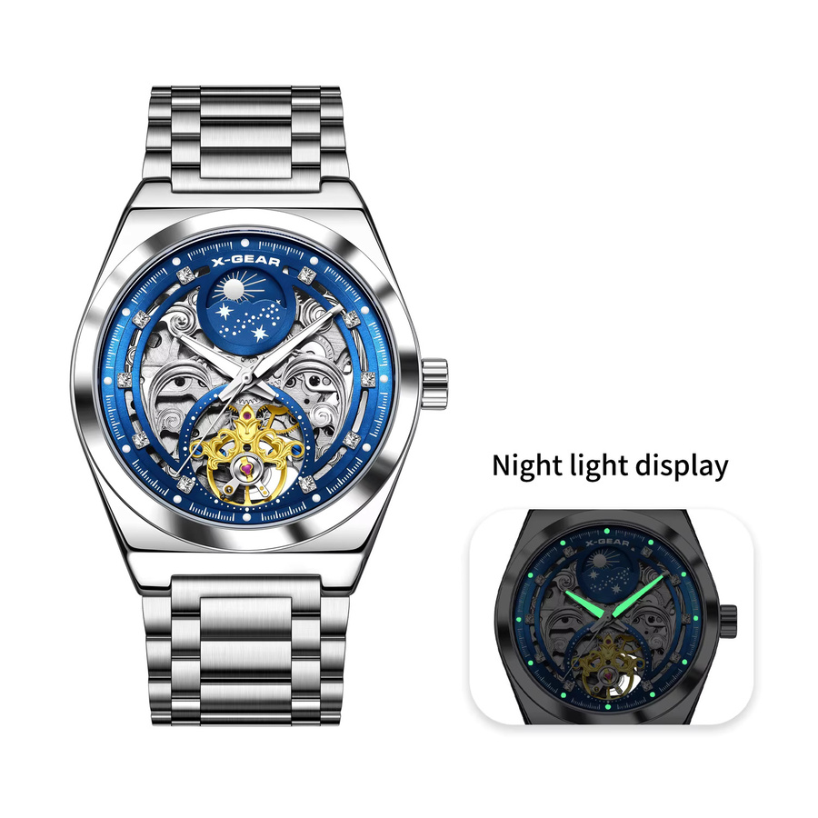 X-GEAR Armbanduhr Automatik, Edelstahl, Blau, Herren - Bild 4
