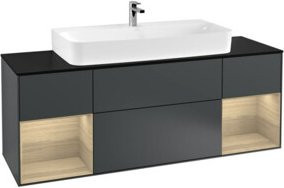 V&B Waschtischunterschrank Finion mit Wandbeleuchtung, Breite: 160 cm, Tiefe: 50,1 cm, Höhe: 50,1 cm, lackiert, matt blau - Bild 1