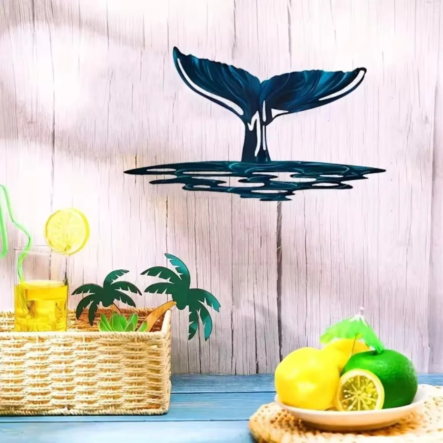 CIFBUY Walschwanz-Wandkunst aus Metall in Blau und Grau – Maritimer Wanddekor aus der Ocean-Serie - Bild 3