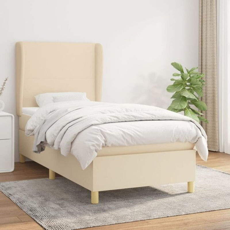 vidaxl Boxspringbett mit Matratze aus Stoff in Beige, B/T/H: 90 x 200 x 118 cm - Bild 1