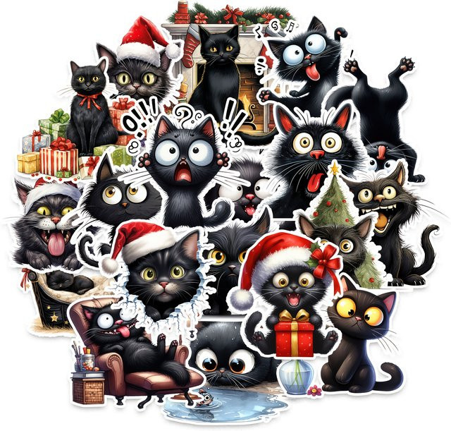 50 Stück Schwarze Katze Cartoon Graffiti Aufkleber aus PVC in Schwarz und Multicolour für Notebook, Wasserflaschen und Koffer - Bild 1