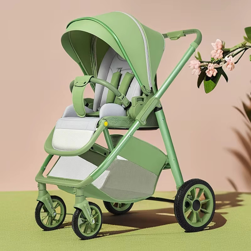 Faltbarer Buggy für Kleinkinder mit Stoßdämpfung und Liegestuhlfunktion in Grün - Bild 1