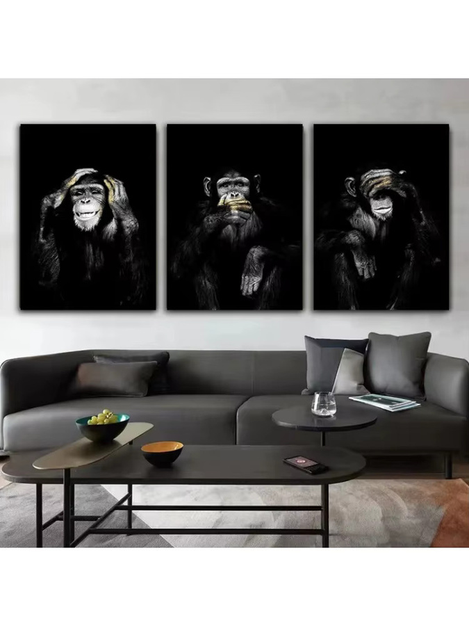 Potdemiel Leinwandgemälde Lustiger Affe als moderne Tier-Wandkunst in Schwarz ohne Rahmen - Bild 4