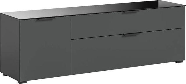 Inn.Furn TV-Lowboard Riano in Grau mit Glasauflage und Soft-Close-Schubladen, B/T/H: 160 x 40 x 51 cm - Bild 1
