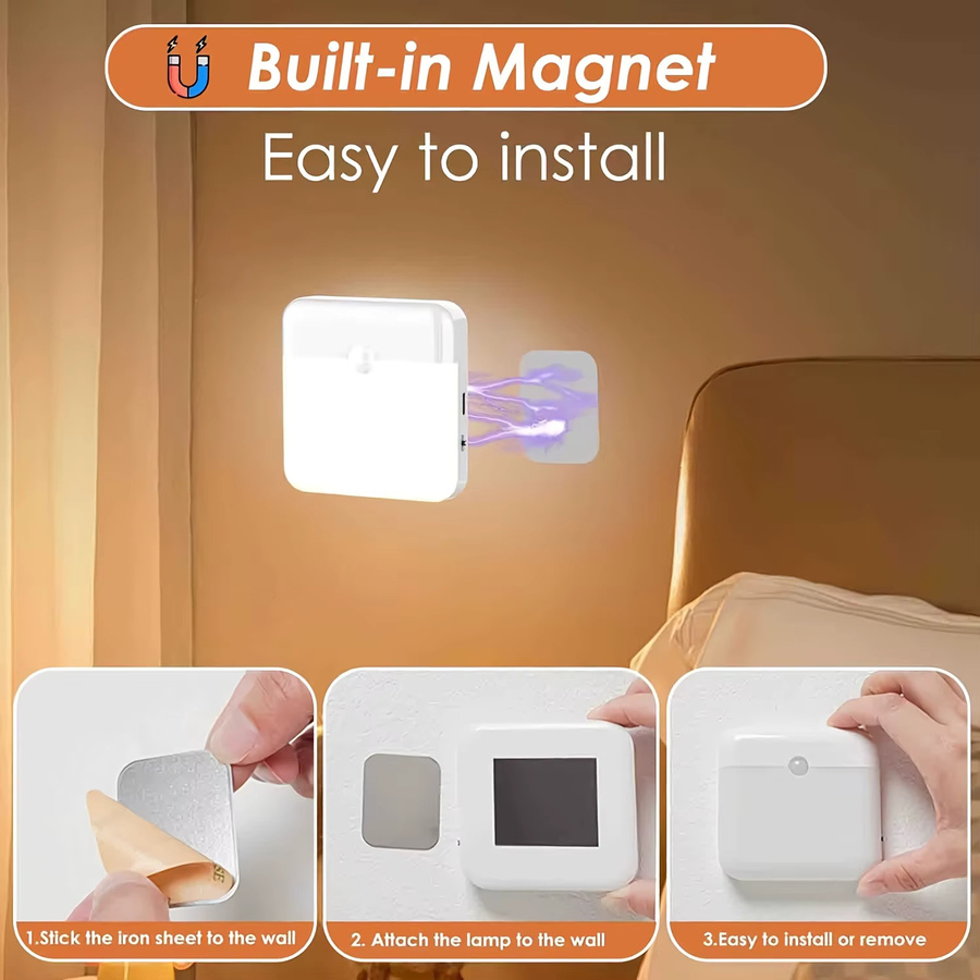 Ouelico Quadratische LED-Schrankbeleuchtung mit Bewegungssensor, USB-aufladbar, Warmweiß, Weiß - Bild 2