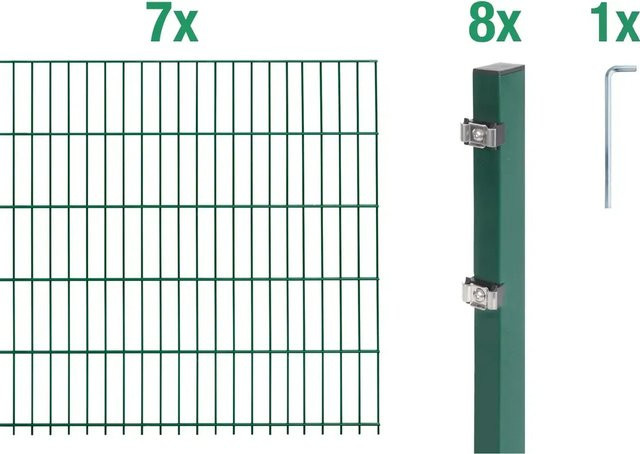 Metallzaun Doppelstabmatte Grund-Set aus Stahl, grün beschichtet, Höhe: 80 cm, Breite: 200 cm, Tiefe: 700 cm - Bild 1