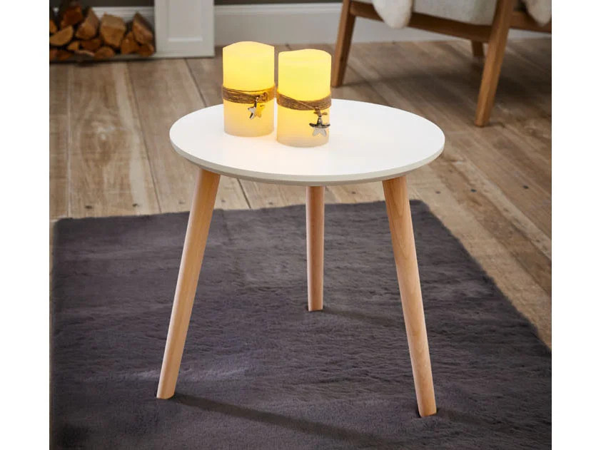 LIVARNO HOME Beistelltisch aus Massivholz Buche FSC, rund, Weiß, Durchmesser: 40 cm, Höhe: 40,5 cm - Bild 3