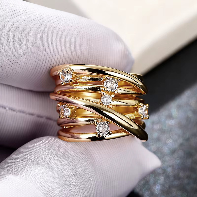 Huitan Damenring, Goldfarben, Kreuz-Design, Zirkonia - Bild 2